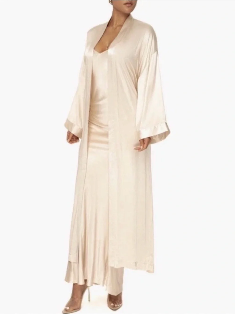 JLUXLABEL Forever & Always Satin Robe champagne Sz M/L
